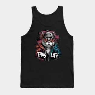Thug Life Cat Design in Bold Colors Tank Top
